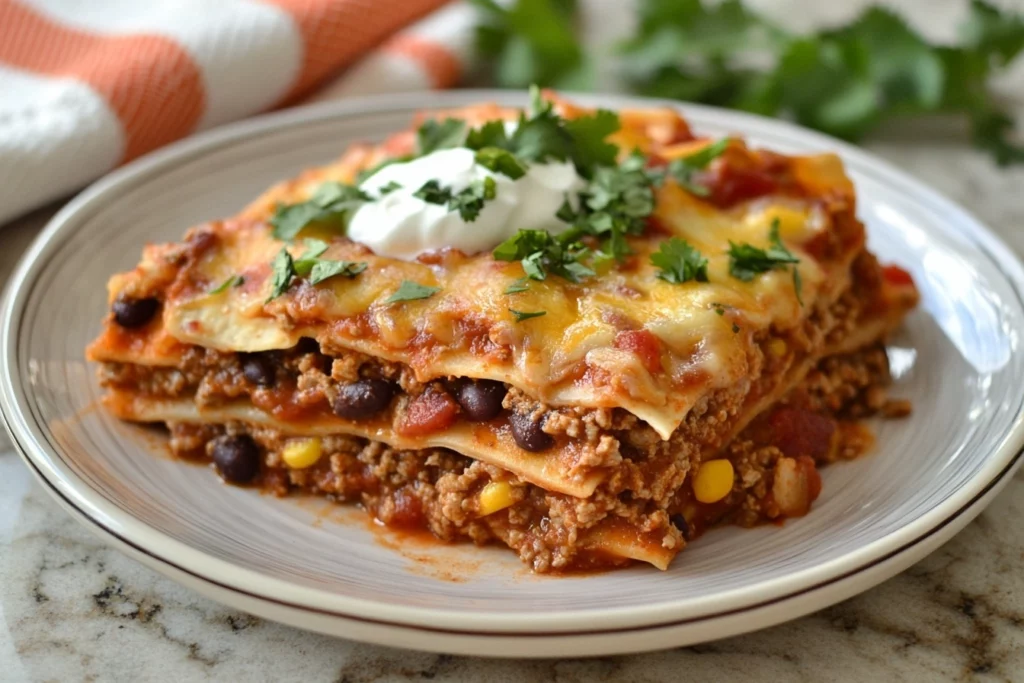 Cheesy Taco Lasagna – Easy Mexican Tortilla Bake 3 Taco Lasagna2