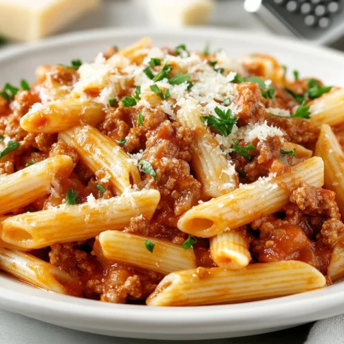 How To Make Authentic Pasta Bolognese For A Crowd 3 Plate Of Authentic Pasta Bolognese With Parmesan And Parsley On A White Plate, Tender Penne Pasta Coated In Rich Meat Sauce