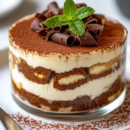 Authentic Tiramisu Recipe: Your Ultimate Homemade Classic 3 Creamy Authentic Tiramisu Layered In A Glass Dish, Dusted With Cocoa And Garnished With Chocolate Shavings And Mint