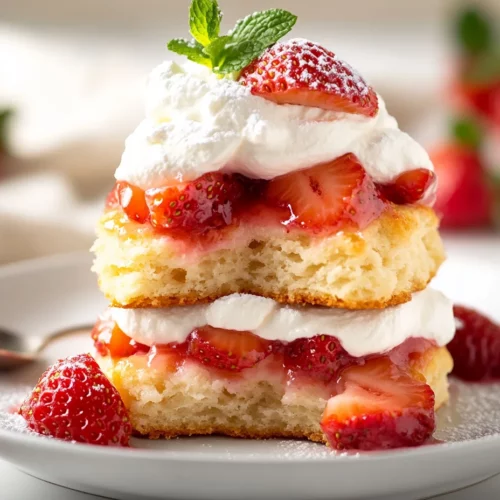 Delicious Buttermilk Strawberry Shortcake Recipe For Summer 3 Buttermilk Strawberry Shortcake Piled High With Macerated Strawberries And Whipped Cream On A White Plate
