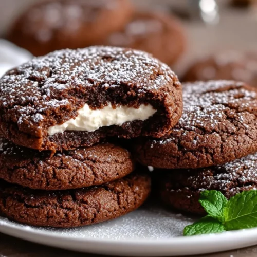 Best Chocolate Gingerbread Cookies With Mascarpone Filling 3 Close-Up Of Chocolate Gingerbread Cookies With Mascarpone Filling On A White Plate, Lightly Dusted With Powdered Sugar