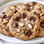 Bowl Of Coffee Chocolate Chip Cookies With Toasted Almonds And Melted Chocolate Chips On A White Plate