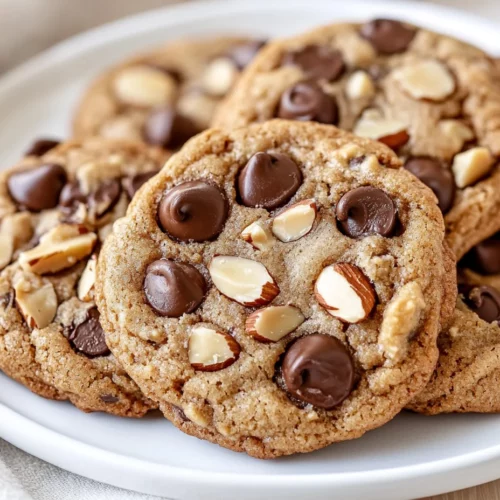 Perfect Coffee Chocolate Chip Cookies With A Crunchy Almond Twist 3 Bowl Of Coffee Chocolate Chip Cookies With Toasted Almonds And Melted Chocolate Chips On A White Plate