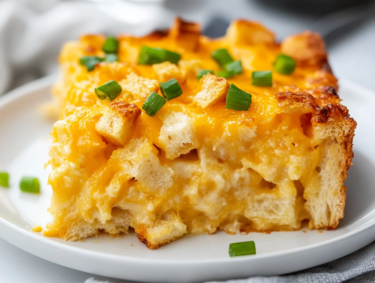 Delicious Country Breakfast Casserole In A White Dish, Topped With Melted Cheese And Green Onions