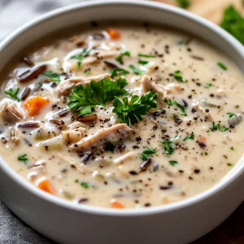 Creamy Chicken Wild Rice Soup: A Hearty, Easy Recipe With Incredible Flavor 3 Bowl Of Creamy Chicken Wild Rice Soup Garnished With Parsley And Pepper On A Wooden Surface