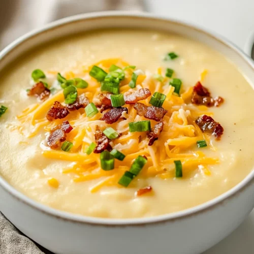 Comforting Crockpot Potato Soup With Hashbrowns 3 Bowl Of Crockpot Potato Soup With Hashbrowns Topped With Cheddar Cheese, Crispy Bacon, And Green Onions On A White Surface