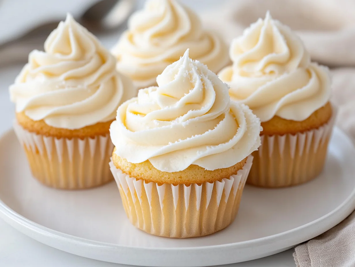 Swirl Of Creamy Easy Buttercream Frosting On A Cupcake, Served On A White Plate With Soft Lighting And Minimal Props