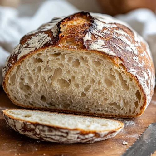 How To Make Sourdough Bread: A Beginner-Friendly Guide 3 Golden Brown Sourdough Bread Loaf With A Crackly Crust, Flour Dusting, And Airy Crumb On A Wooden Cutting Board.