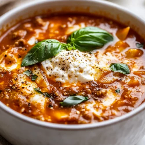 Lasagna Soup With Sausage: The Ultimate Comfort Dish 3 Bowl Of Lasagna Soup With Sausage Topped With Ricotta And Fresh Basil In Inviting Natural Light
