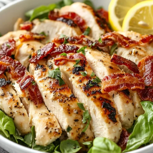 Marry Me Chicken Salad In A White Bowl, Garnished With Fresh Basil And Lemon Slices, Showcasing Creamy Textures And Colorful Ingredients.