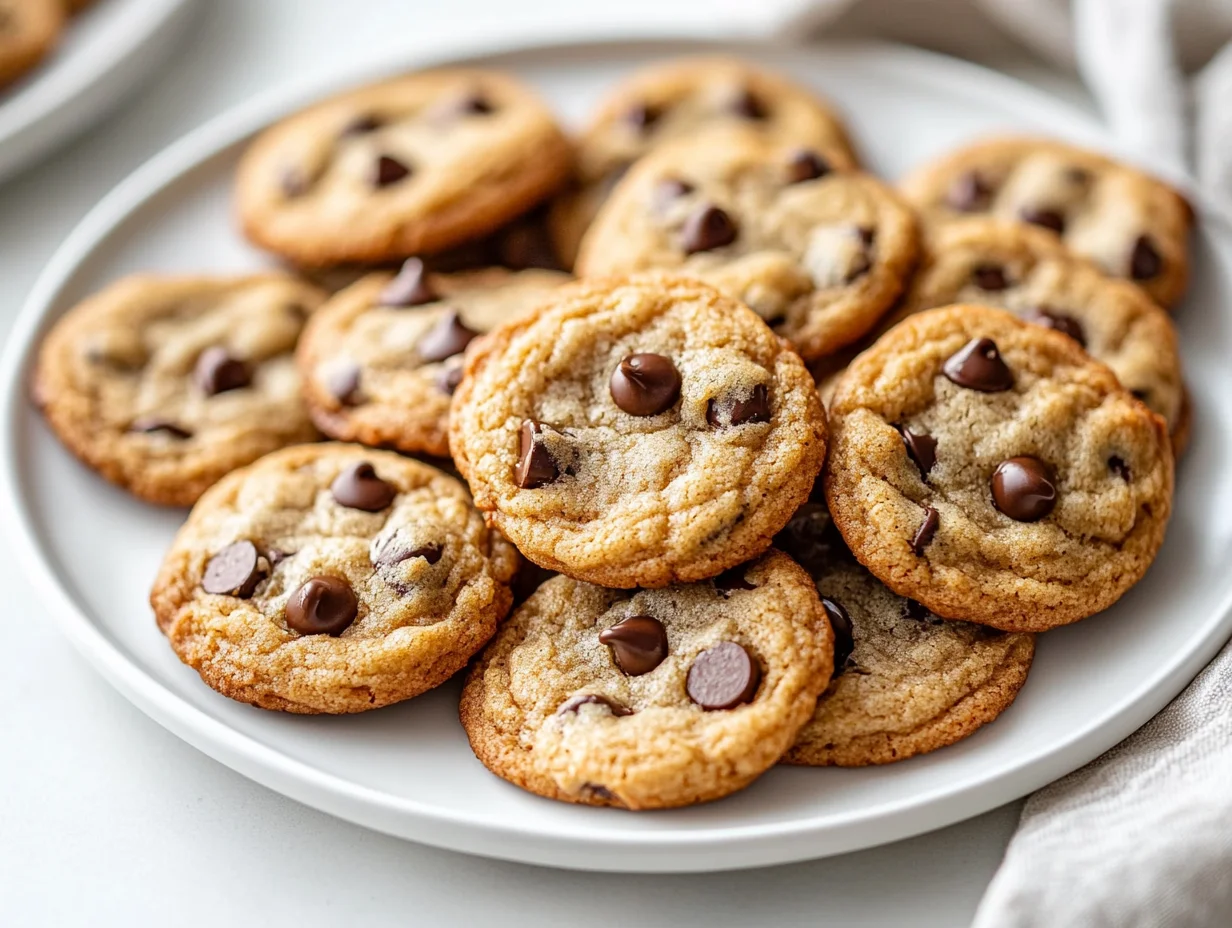 Plate Of Mini Chocolate Chip Cookies With Crispy Edges And Melty Chocolate Chips, Inviting And Delicious