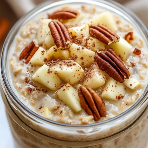 Overnight Oats With Apple And Cinnamon – A Cozy Make-Ahead Breakfast 3 Overnight Oats With Apple And Cinnamon In A Mason Jar Topped With Fresh Apple And Toasted Pecans On A White Plate