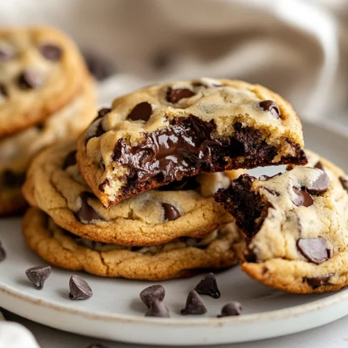 How To Make Delicious Sourdough Chocolate Chip Cookies 3 Golden Sourdough Chocolate Chip Cookies Stacked On A White Plate With Melted Chocolate And Crisp Edges, On A Light Background.