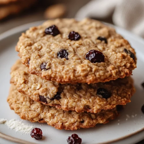 Sourdough Discard Oatmeal Cookies, Chewy Currant Cookies For Baking 3 Close-Up Of Sourdough Discard Oatmeal Cookies On A White Plate, Showcasing Golden Edges And Currants