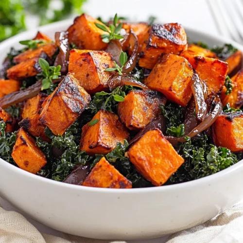 Sweet Potato Kale Salad With Red Vinegar And Caramelized Onions 3 Sweet Potato Kale Salad Served On A White Plate Topped With Caramelized Onions And Drizzled With Red Wine Vinegar
