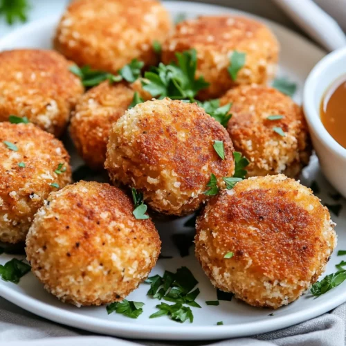 Easy Turkey Croquettes: Perfect For Leftover Turkey 3 Crispy Turkey Croquettes On A White Plate Served With Gravy And Garnished With Fresh Parsley