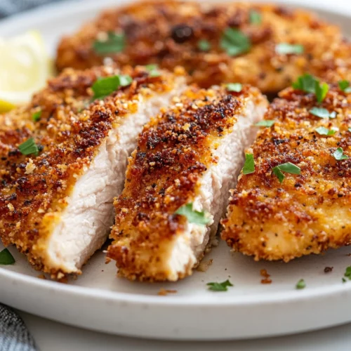 Crispy Panko Chicken: Perfectly Golden &Amp; Easy To Make 3 Crispy Panko Chicken On A White Plate Garnished With Parsley, Showcasing Golden, Crunchy Texture.