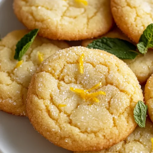 Plate Of Golden Lemon Sugar Cookies Garnished With Lemon Zest On A White Background