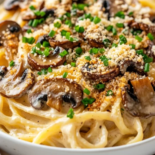 Creamy Pasta With Mushrooms And Mascarpone - Your New Weeknight Favorite 3 Creamy Pasta With Mushrooms And Mascarpone In A White Bowl, Topped With Chives And Toasted Breadcrumbs