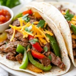 Slow Cooker Fajitas On Warm Tortillas, Topped With Cheese And Fresh Cilantro, Served With Salsa On The Side