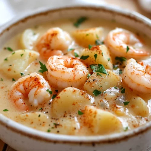 Creamy Shrimp Chowder Recipe - Easy &Amp; Delicious Comfort Food 3 Bowl Of Creamy Shrimp Chowder Topped With Parsley And Spices, Served On A Wooden Table.